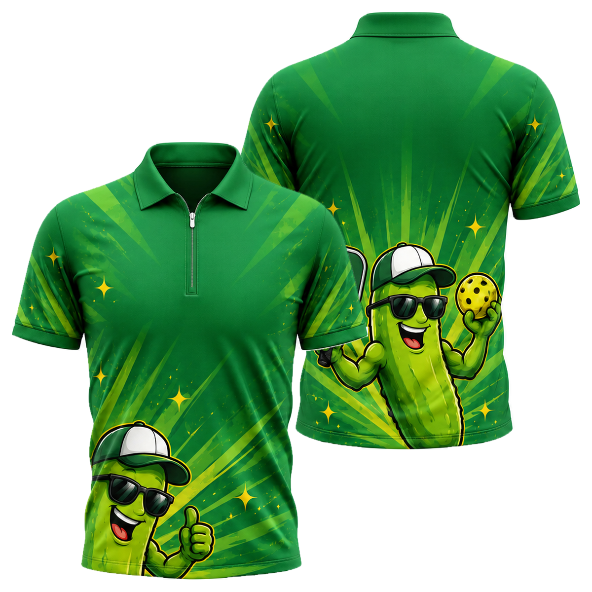 Big Dill Quarter-Zip Polo in Green & Gold