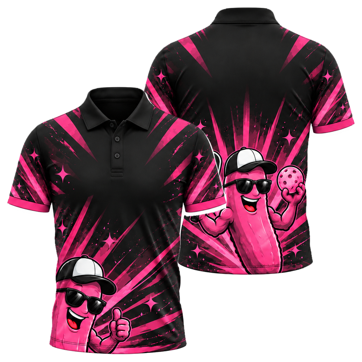 Big Dill Unisex Polo in Pink & Black