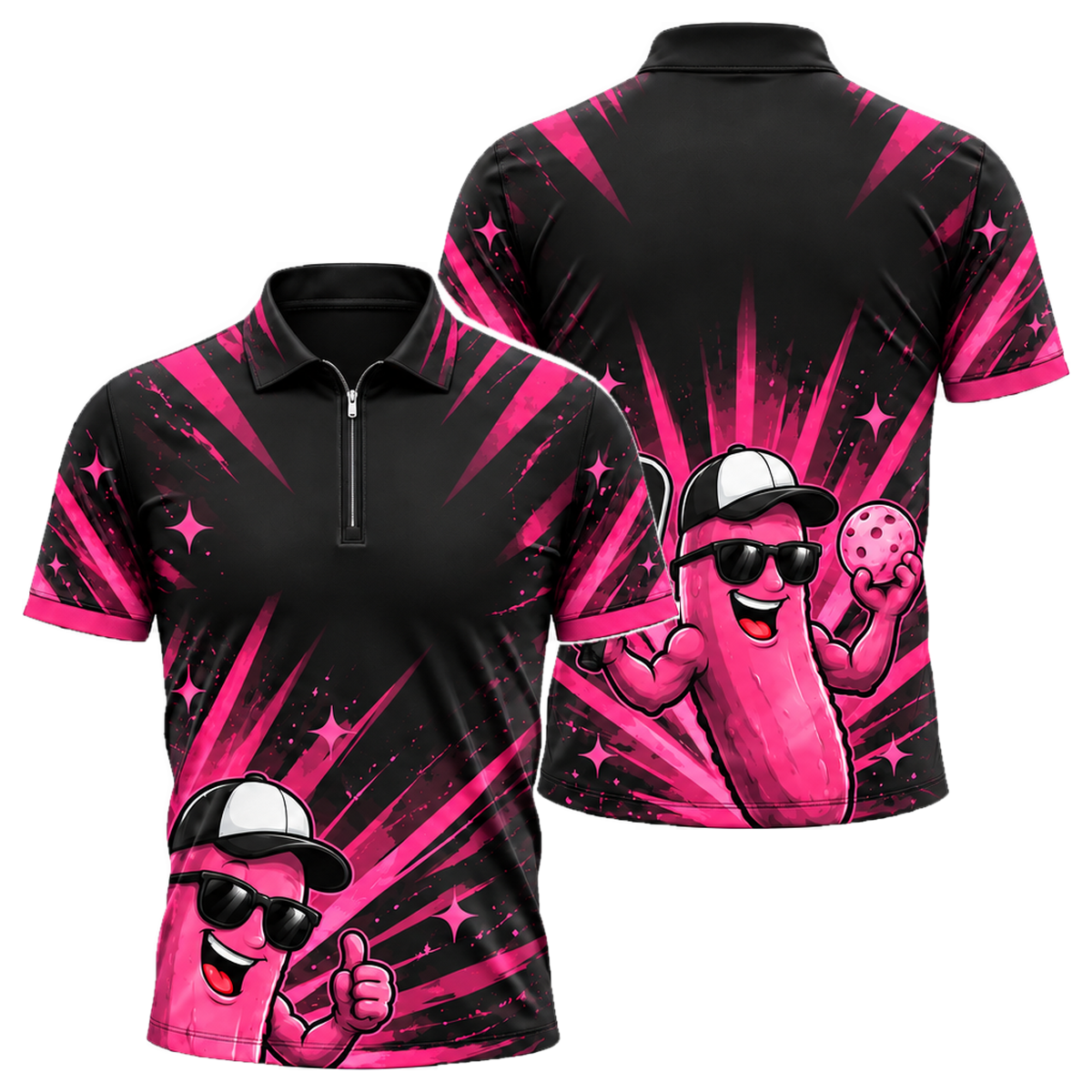 Big Dill Quarter-Zip Polo in Pink & Black