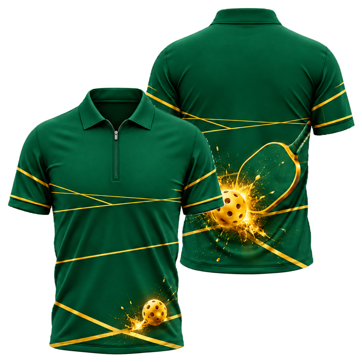Golden Dink Quarter-Zip Polo in Green & Gold