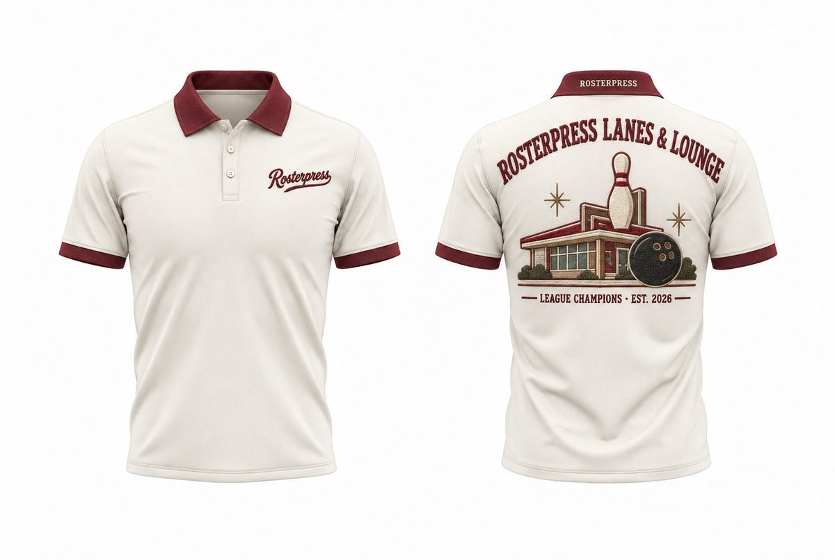 Rosterpress 1951 Lanes and Lounge polo front and back
