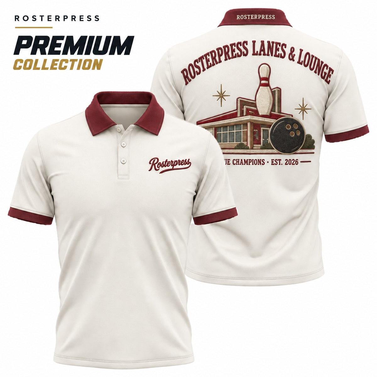 Rosterpress 1951 Lanes and Lounge premium bowling polo