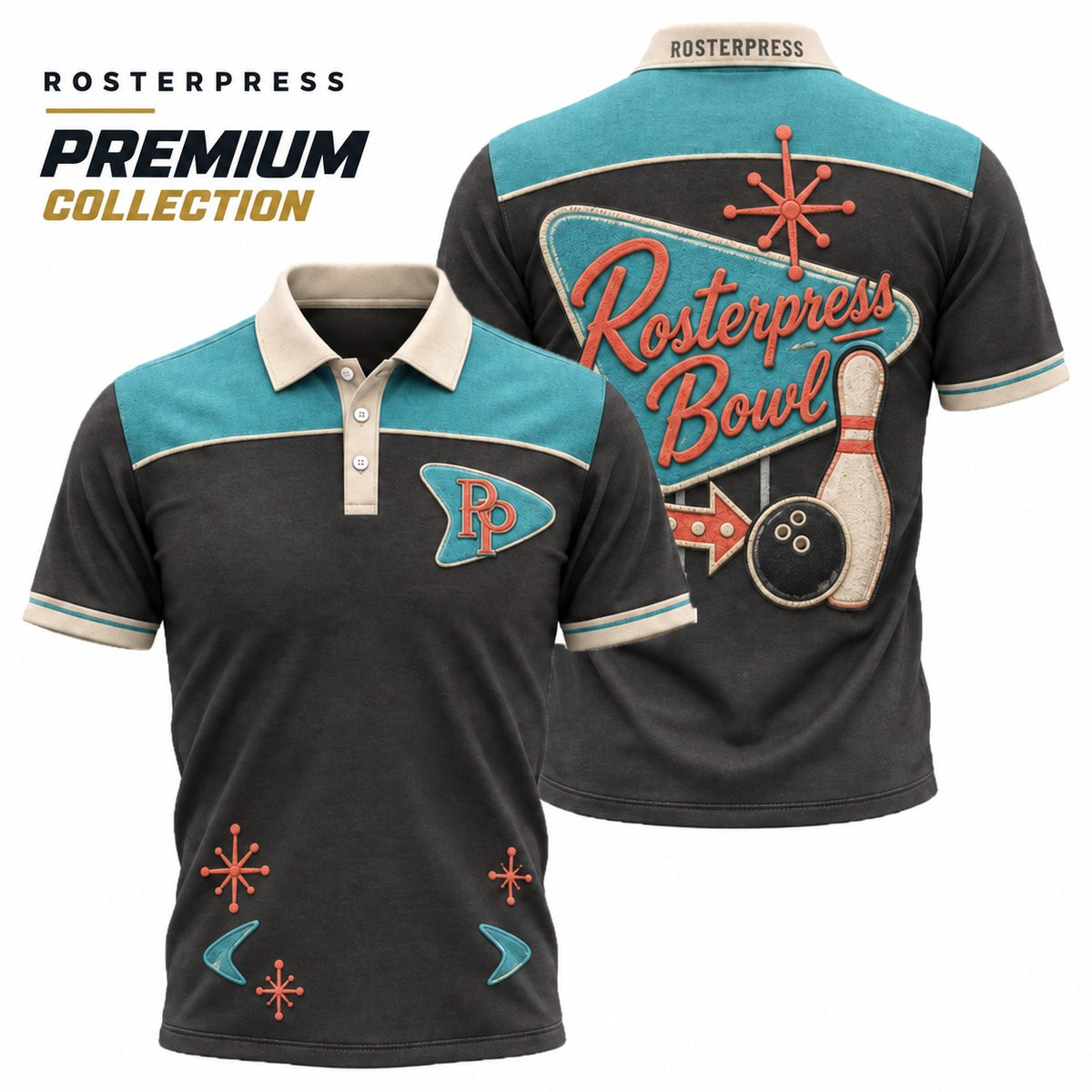 Rosterpress 1958 Atomic Bowl premium bowling polo