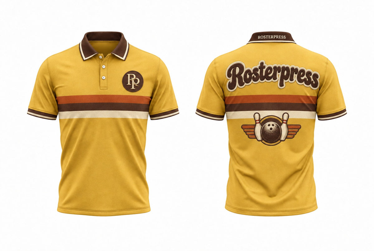 Rosterpress 1974 Stripe polo front and back