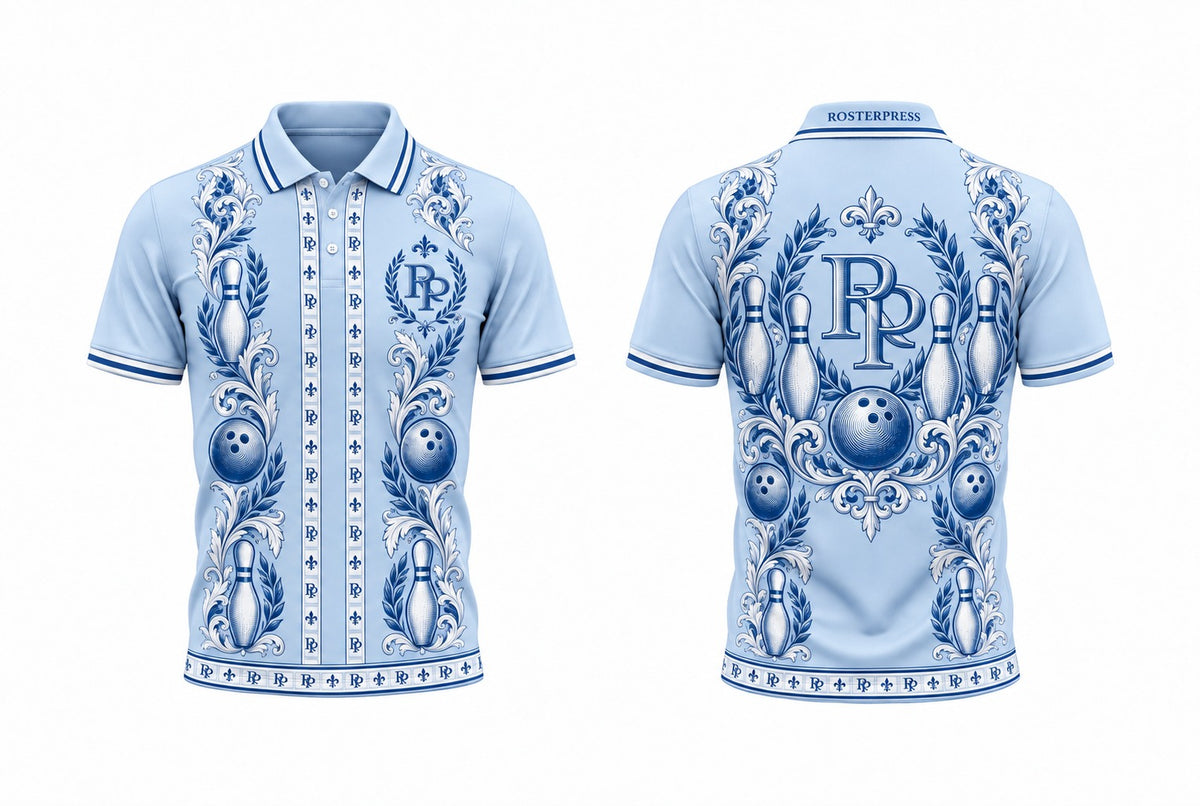 Rosterpress Baroque Pins Azure polo front and back