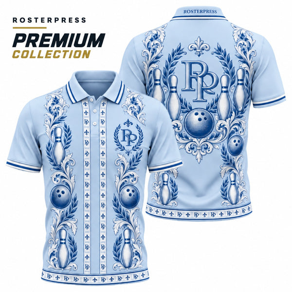 Rosterpress Baroque Pins Azure premium bowling polo