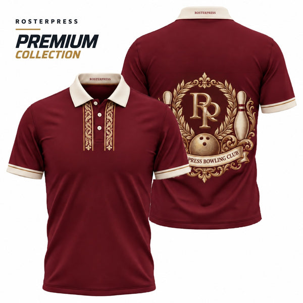 Rosterpress Bowling Club Burgundy premium bowling polo