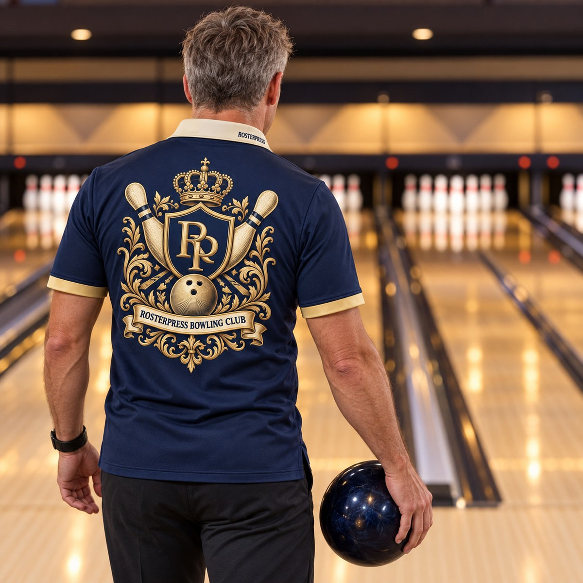 Rosterpress Lane Royale premium bowling polo - model back