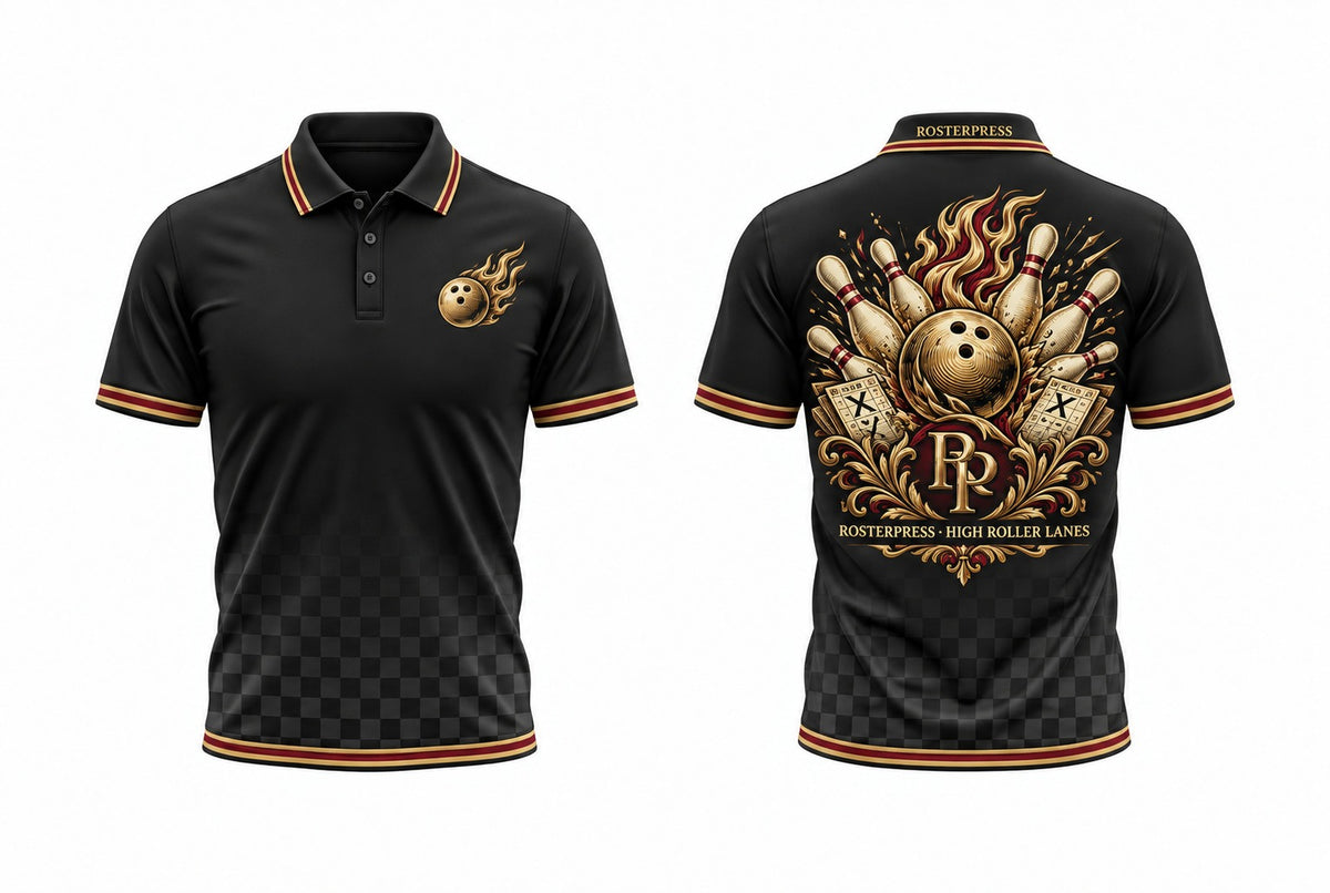 Rosterpress Midnight High Roller polo front and back