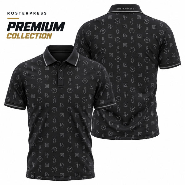 Rosterpress RP Monogram Lanes Black premium bowling polo