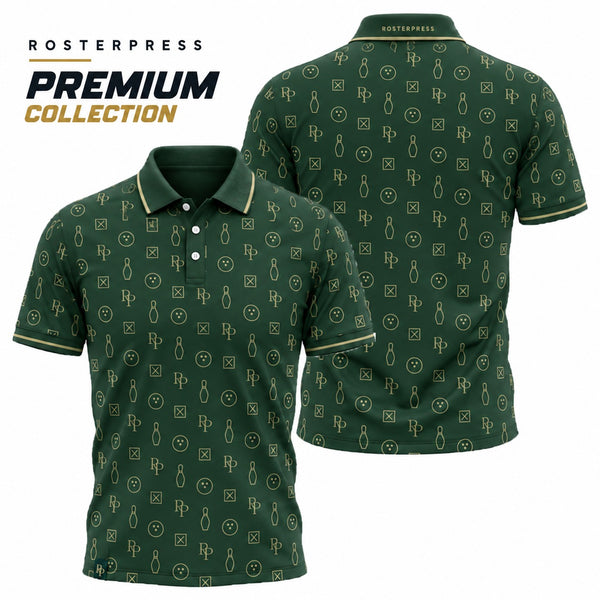 Rosterpress RP Monogram Lanes Bottle Green premium bowling polo