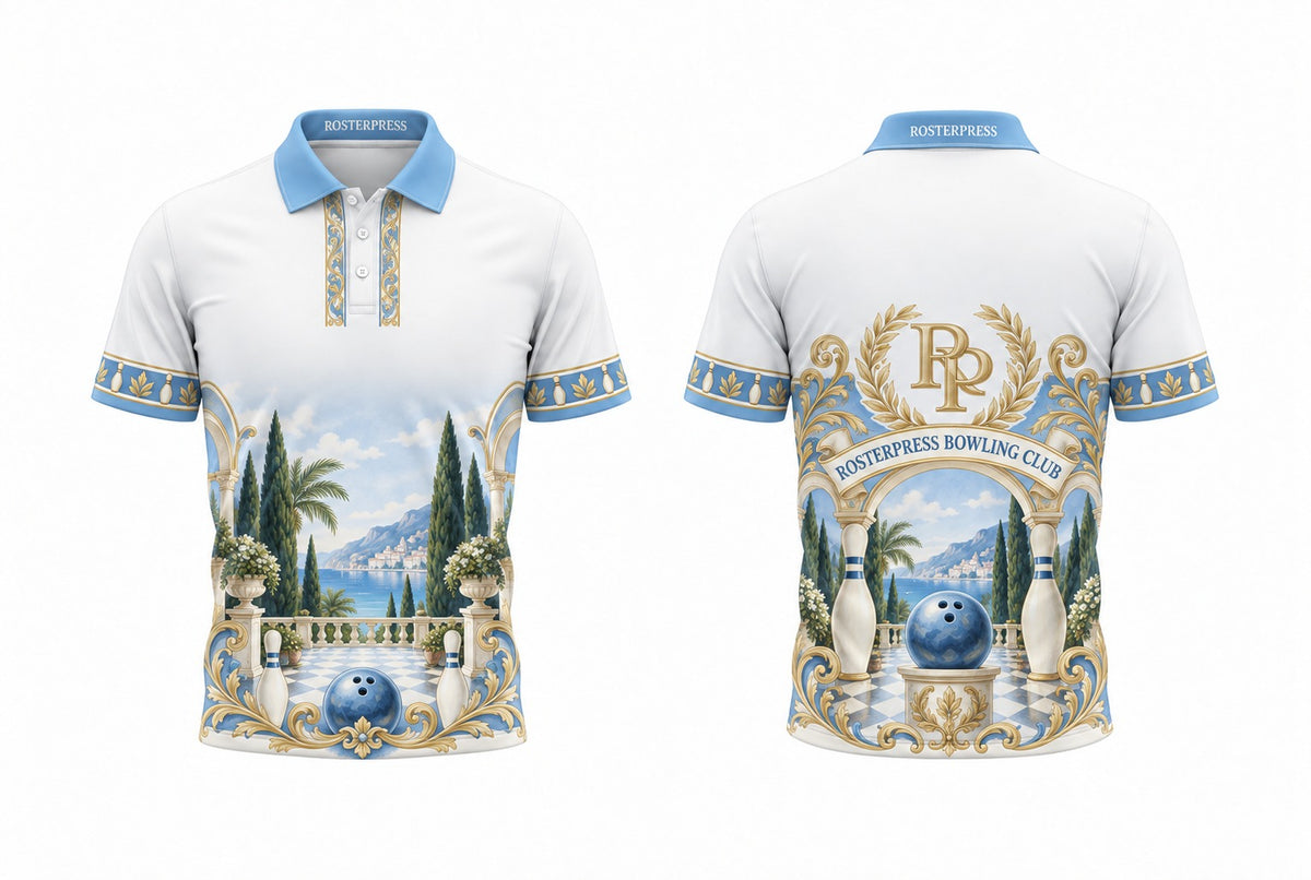 Rosterpress Riviera Club Sky Blue polo front and back