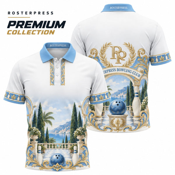 Rosterpress Riviera Club Sky Blue premium bowling polo