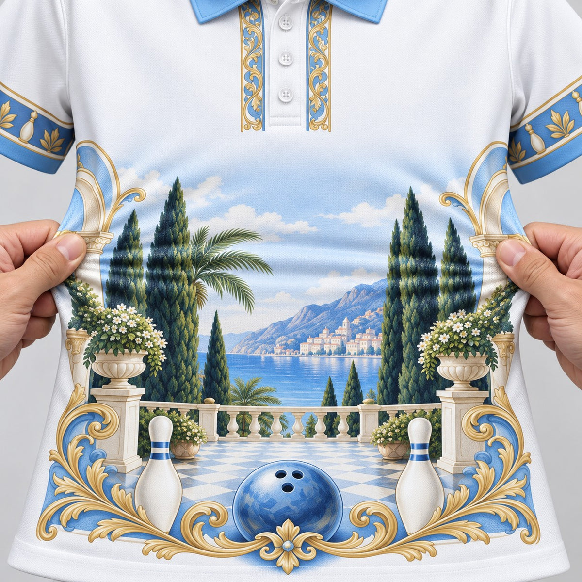 Rosterpress Riviera Club Sky Blue premium bowling polo - stretch
