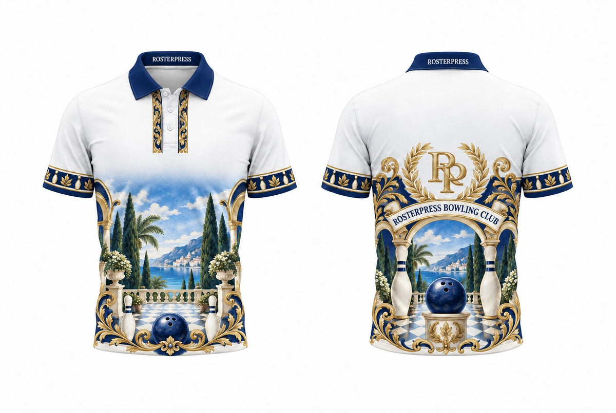 Rosterpress Riviera Club Navy polo front and back